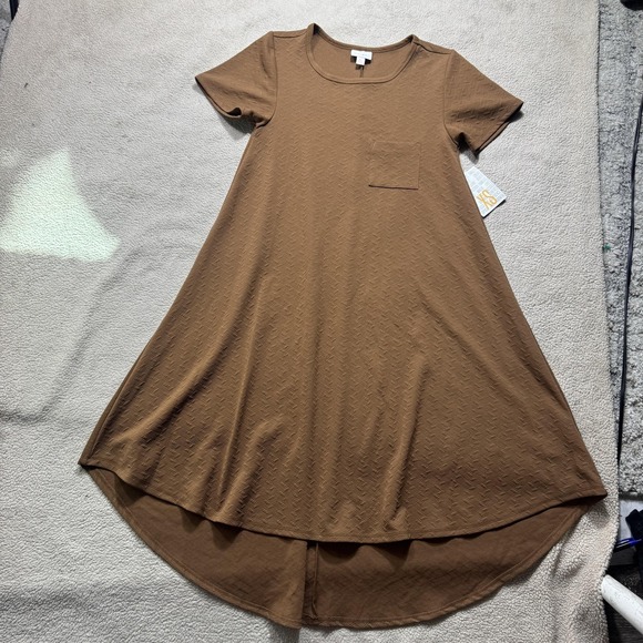 LuLaRoe Dresses & Skirts - LuLaRoe Carly Dress Womens XS Brown Textured High Low Hem Pocket Stretch NWT